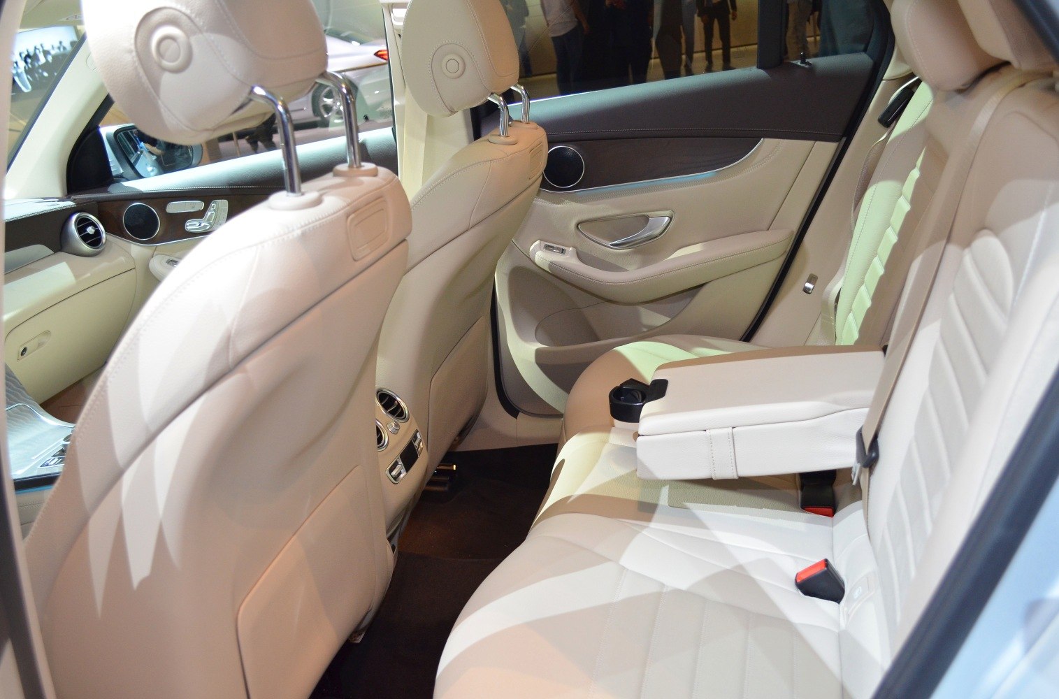 Rear seating area with leather seats and foldable armrest