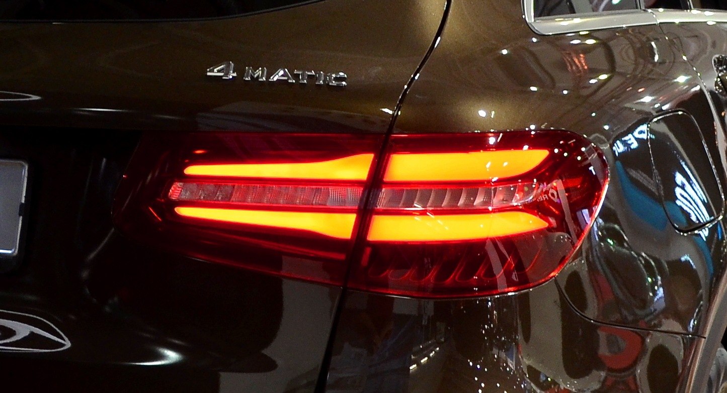 Rear LED tail light and 4MATIC badge on SUV rear quarter panel