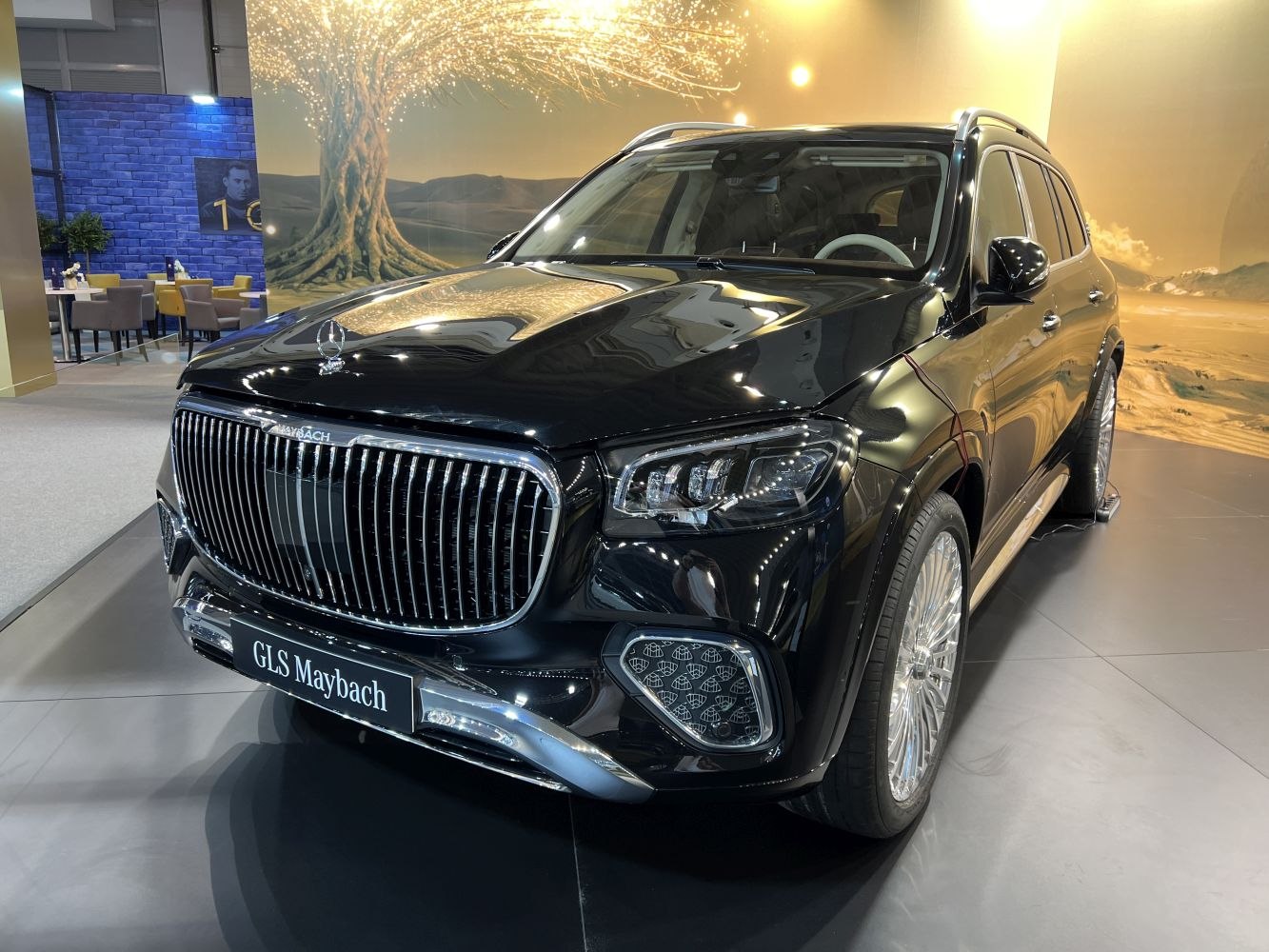 Luxury front grille and LED headlights of an SUV