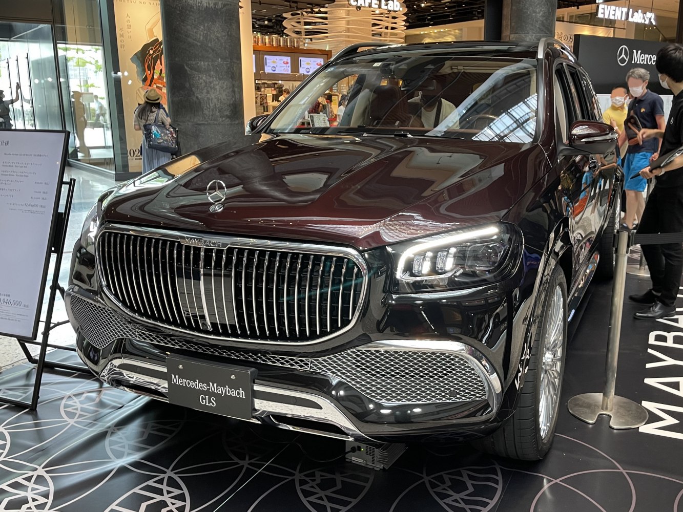 Luxury SUV front grille and LED headlights in close-up view