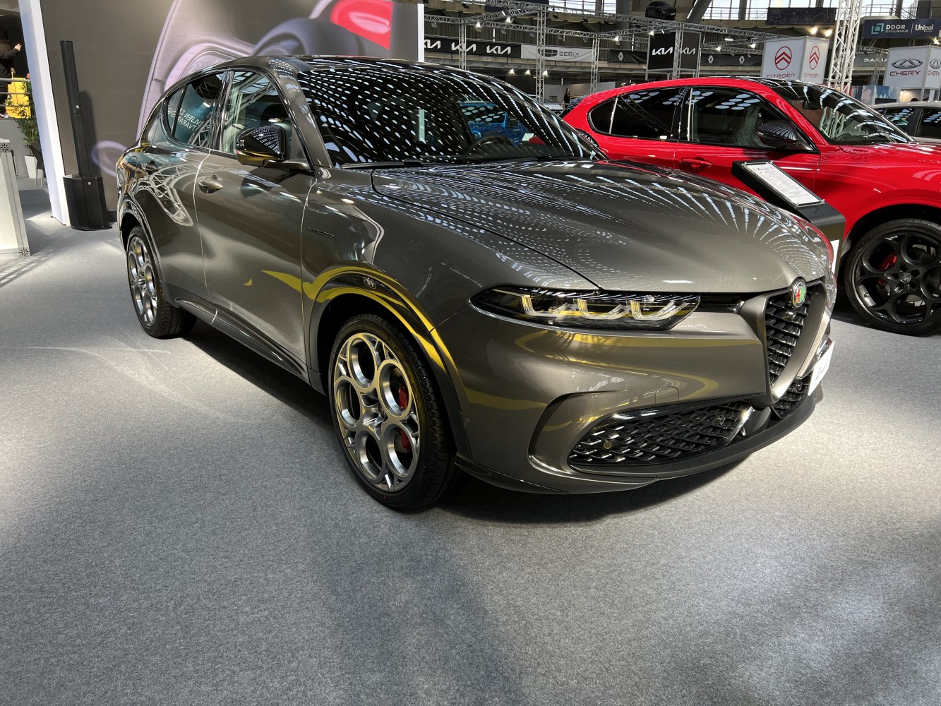Sporty front view with LED headlights and triangular grille