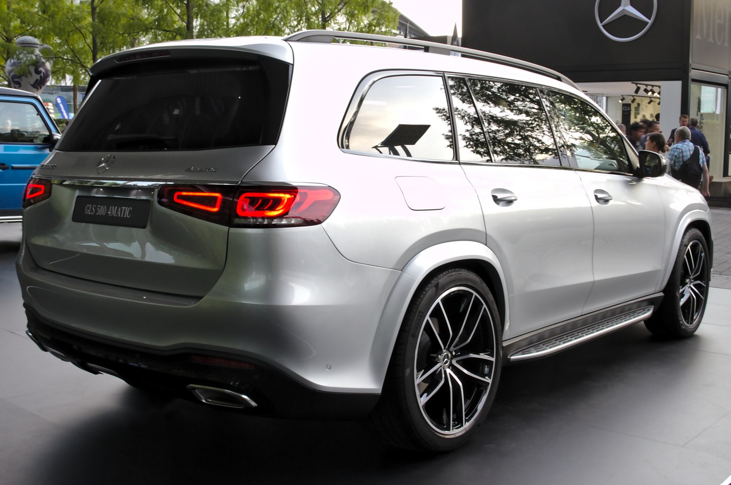 Rear view with LED taillights and large alloy wheels