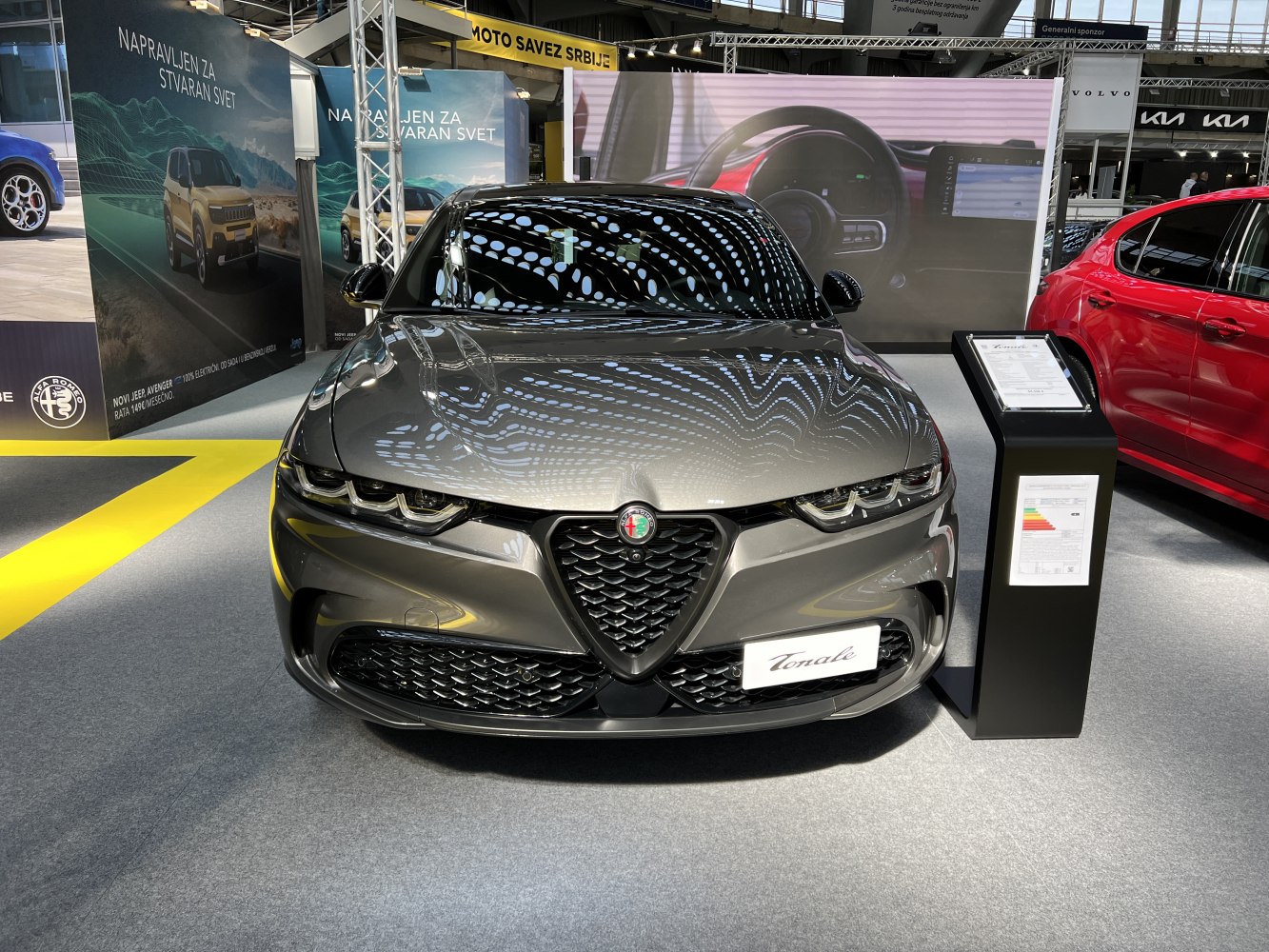Frontal view with Alfa Romeo grille and headlight cluster