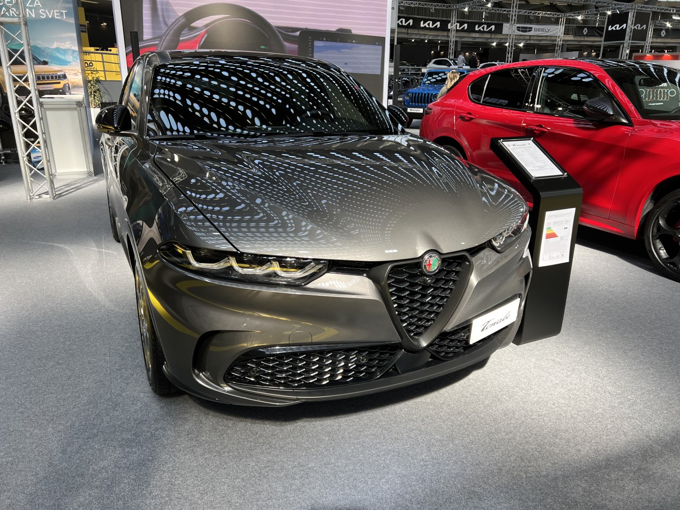 Front view with triangular grille and sleek LED headlights