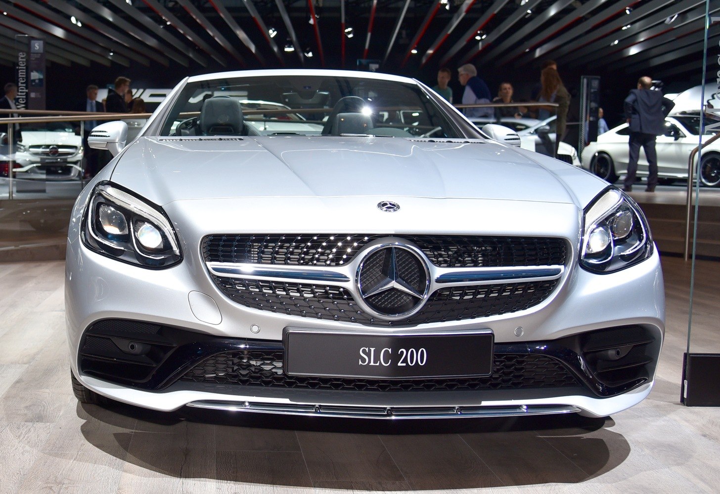 Front grille and LED headlamps of a luxury sports convertible