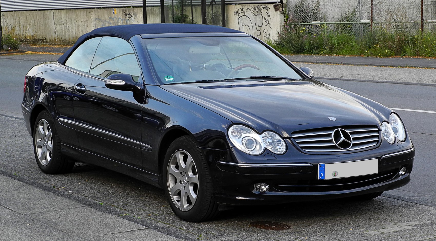 Convertible with blue soft top and elegant two-door design