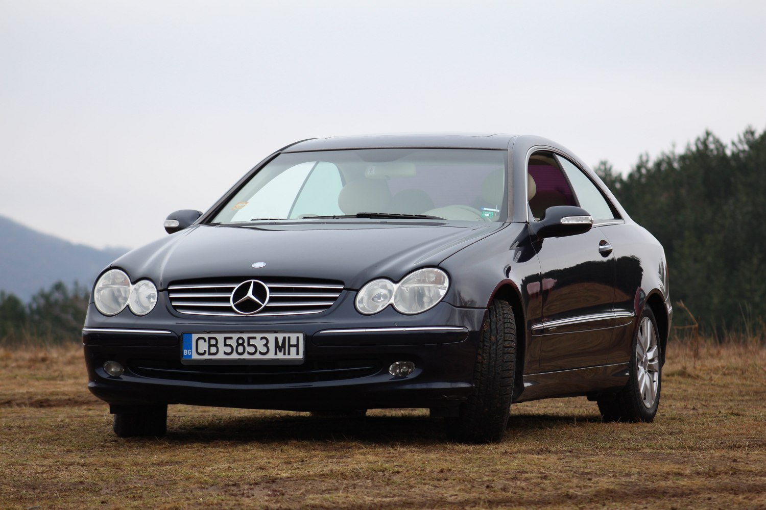 Front view with dual round headlights and chrome grille