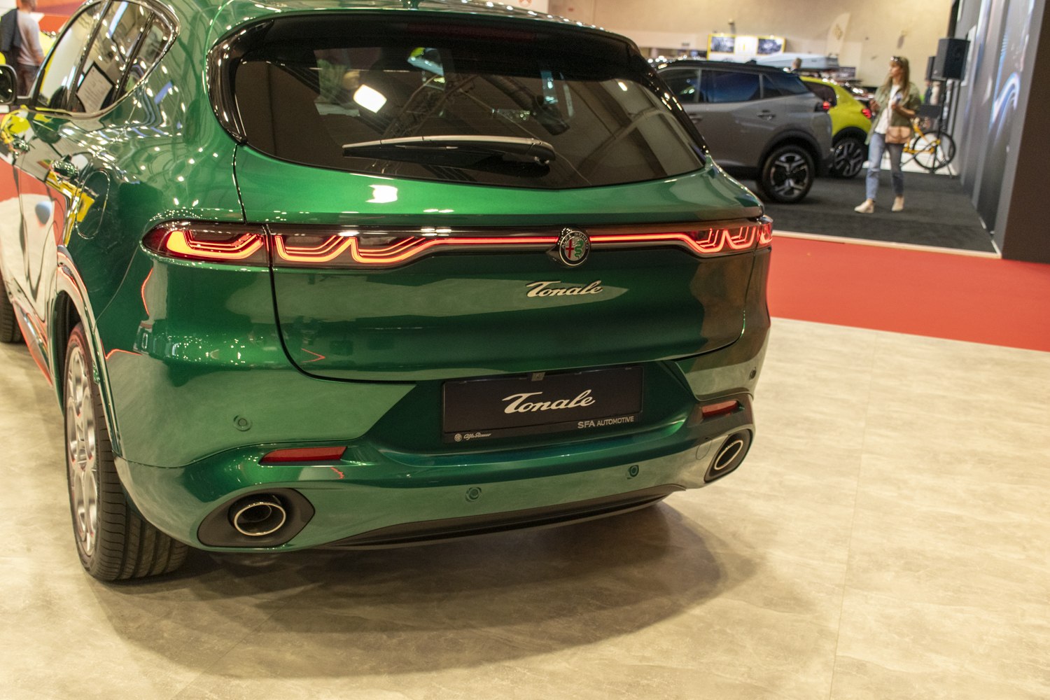 LED tail lights and dual exhaust outlets on a sleek rear design