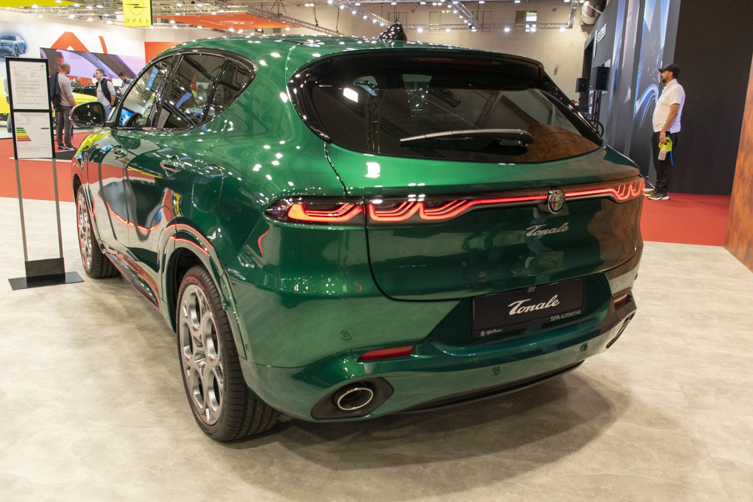 Compact SUV rear with LED tail lights and dual exhausts