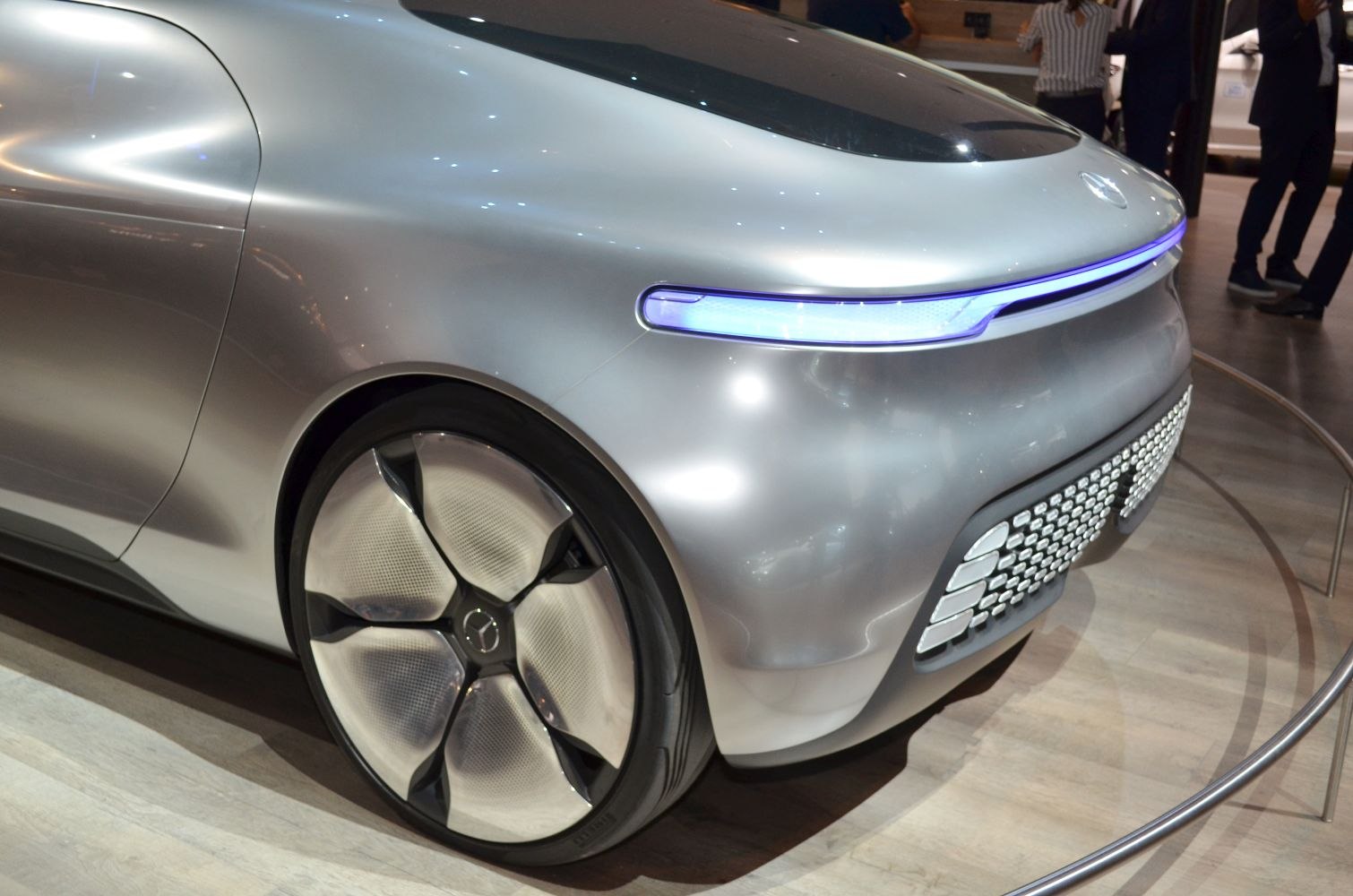 Rear design with futuristic alloy wheel and LED light strip