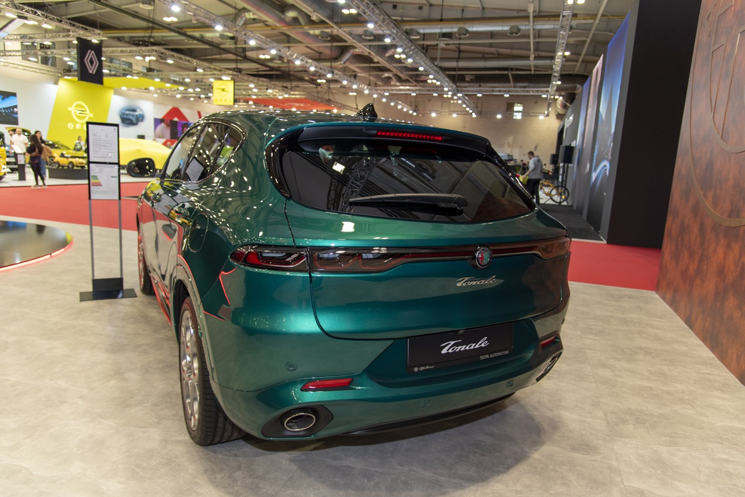 Rear view of SUV with sleek tail lights and dual exhaust