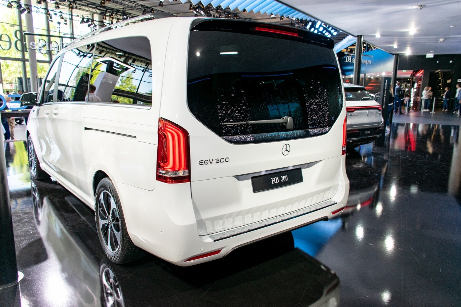 Rear view of electric van with LED tail lights and modern rear design