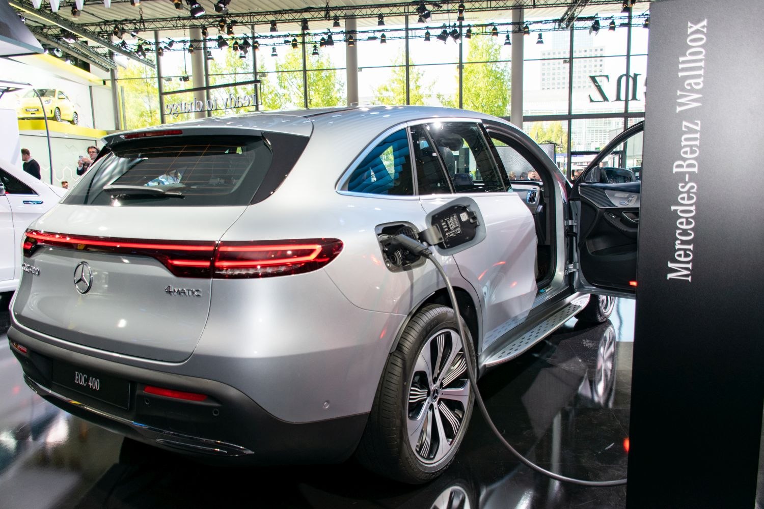 Rear view of electric SUV with charging port and LED tail lights