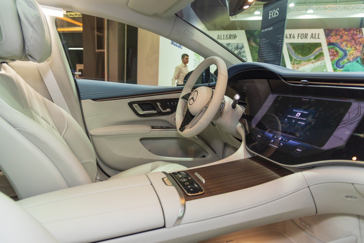 Luxury interior with digital dashboard and leather steering wheel