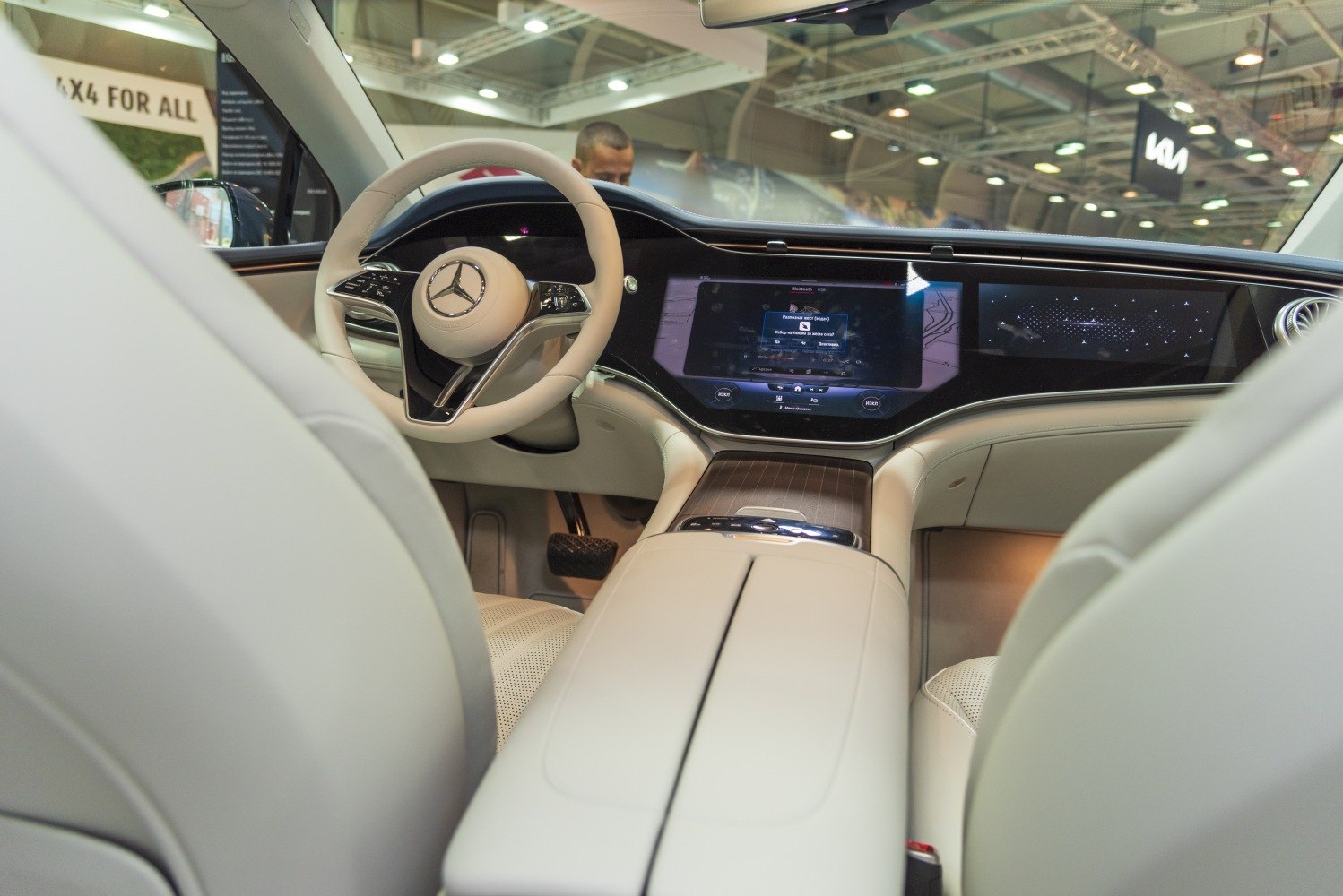 Digital dashboard with touchscreen and elegant steering wheel