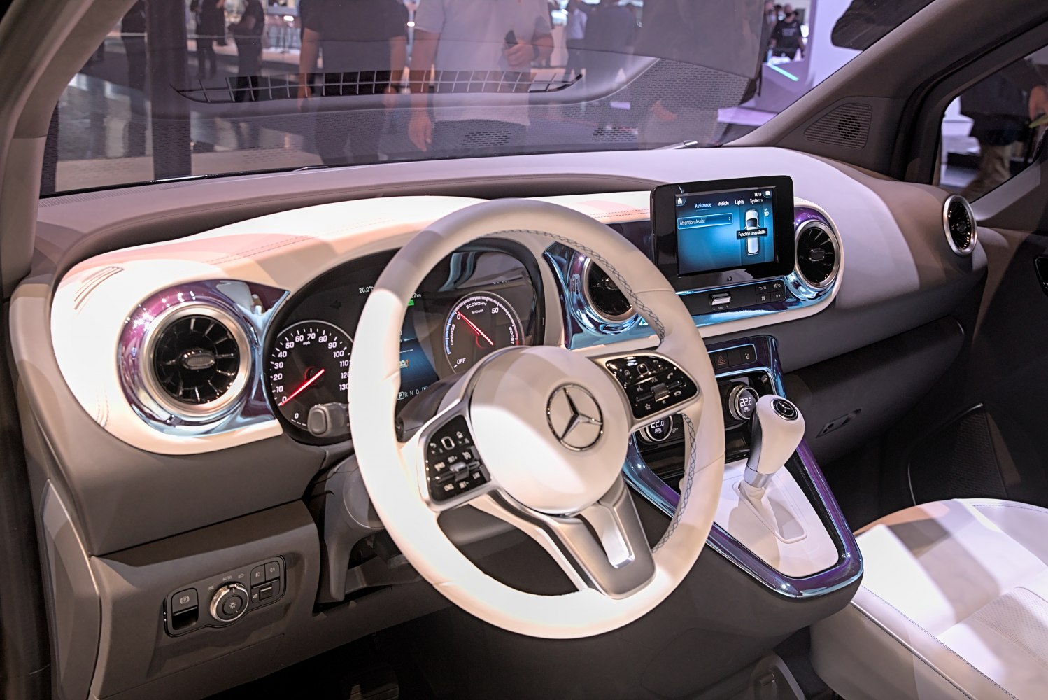Digital dashboard and touchscreen infotainment in van interior
