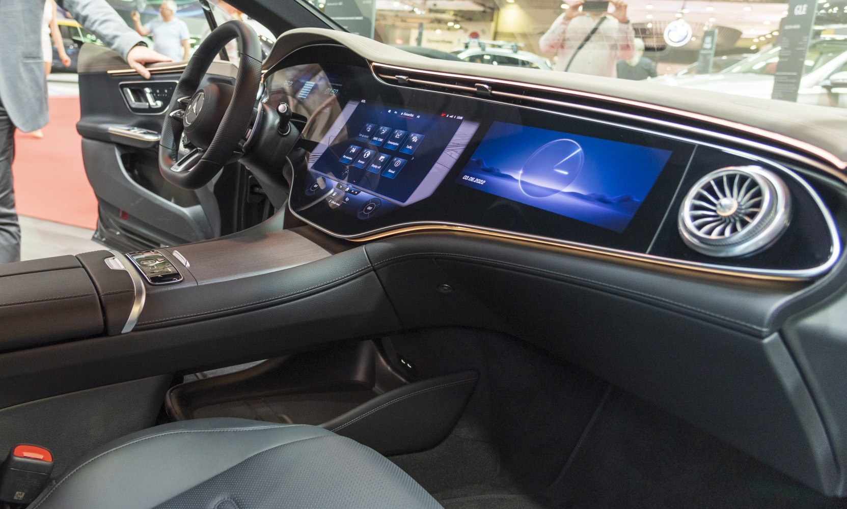 Digital dashboard and touchscreen in modern electric vehicle interior