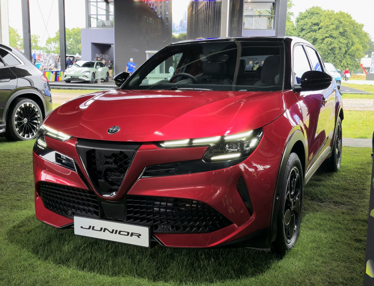 Front view with LED headlights and black sporty grille