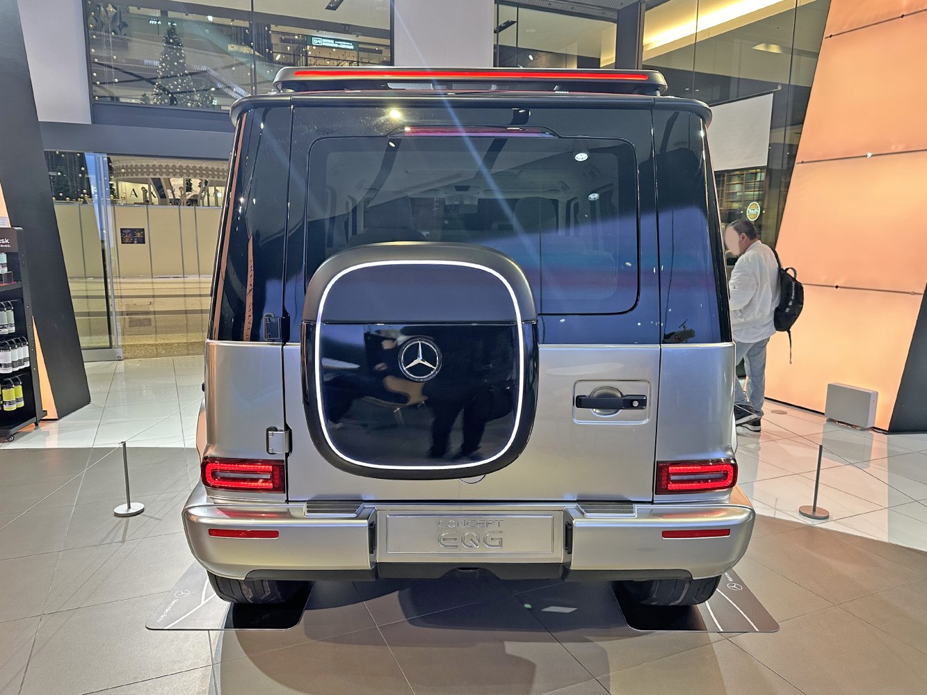 Rear view of SUV with spare tire cover and LED tail lights