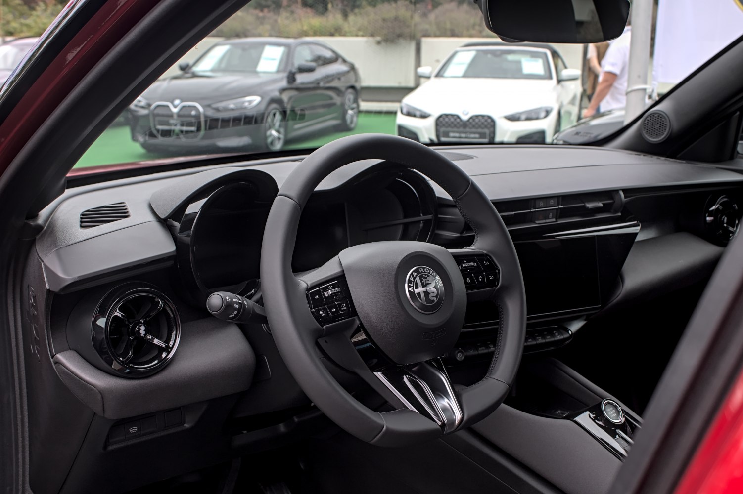 Modern steering wheel and dashboard with controls and display