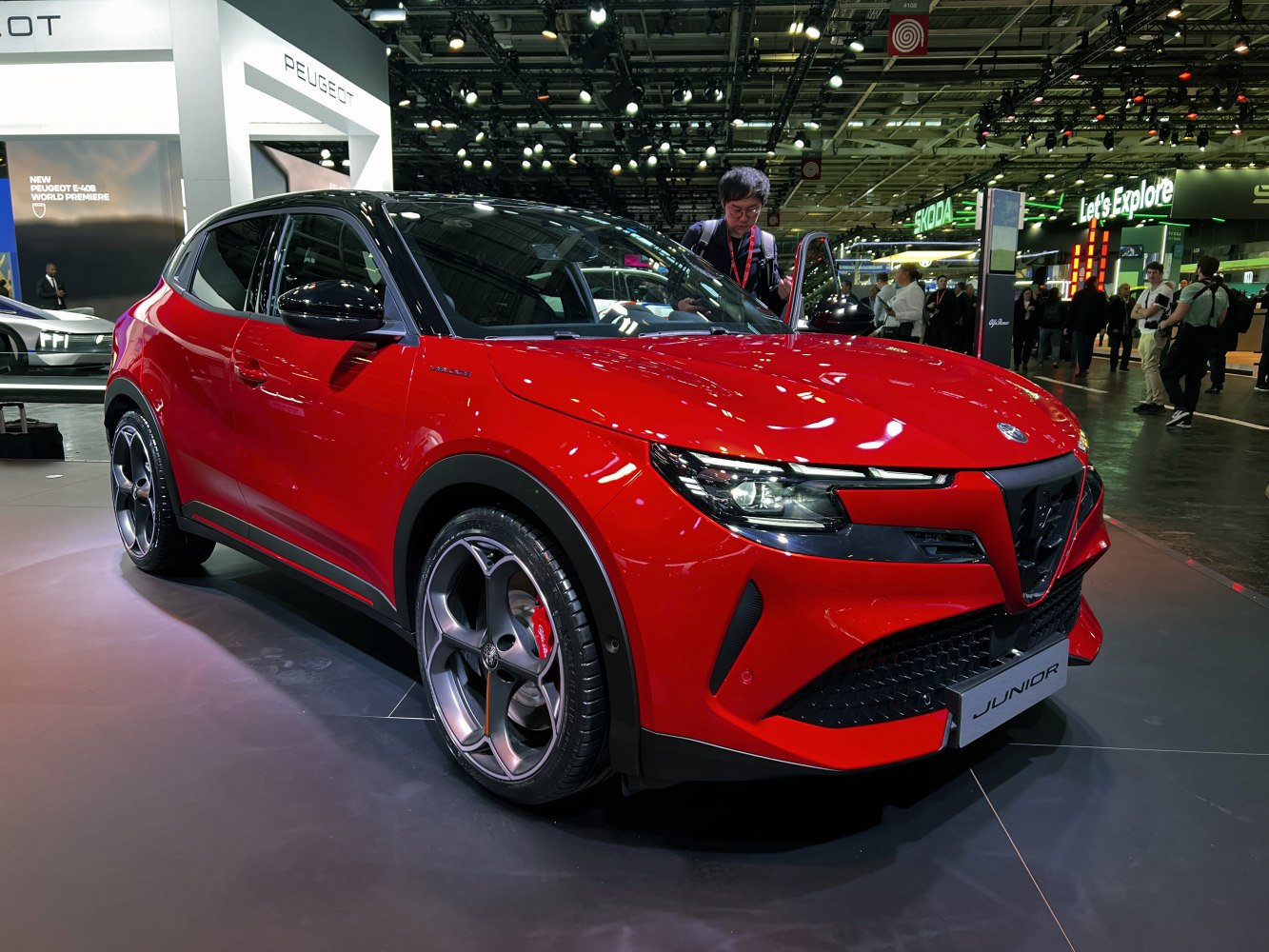 Front view of a compact SUV with LED headlights and sporty alloy wheels