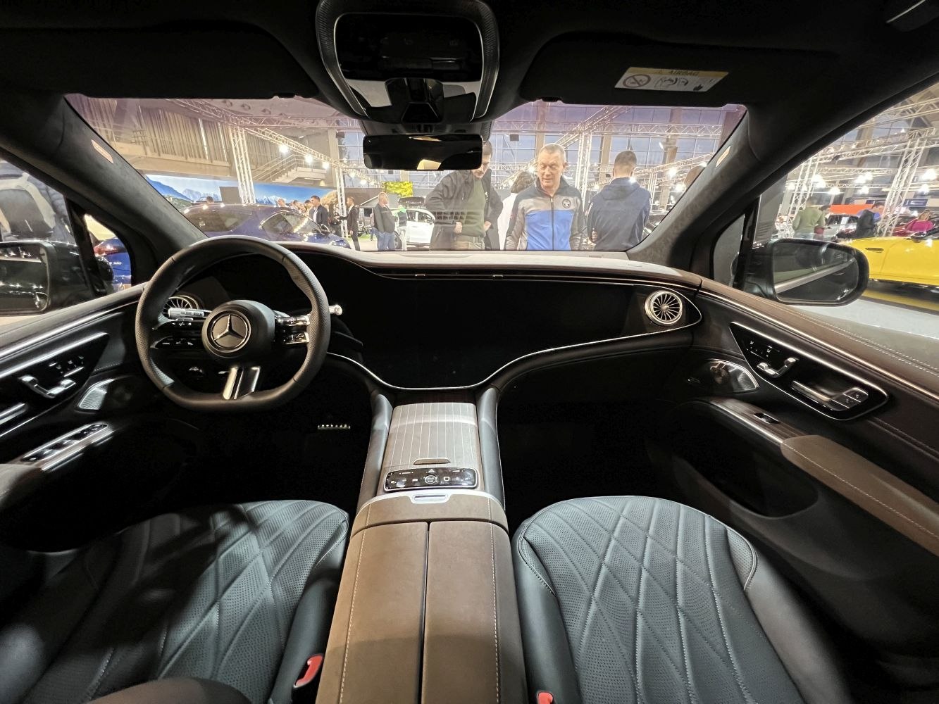 Digital dashboard and luxury quilted seats in EV SUV interior