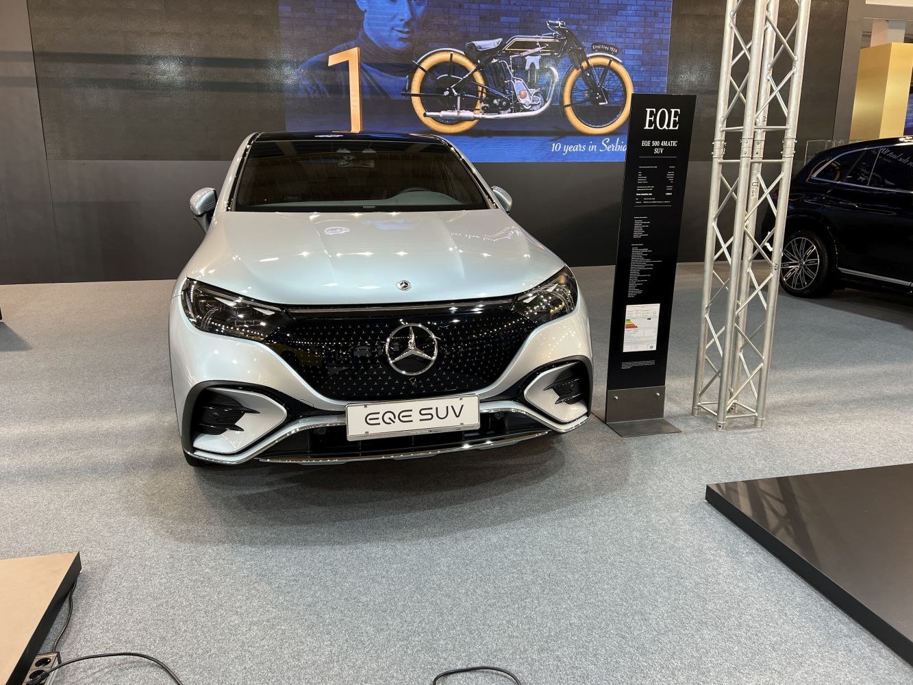 Front view of electric SUV with modern grille and LED headlights