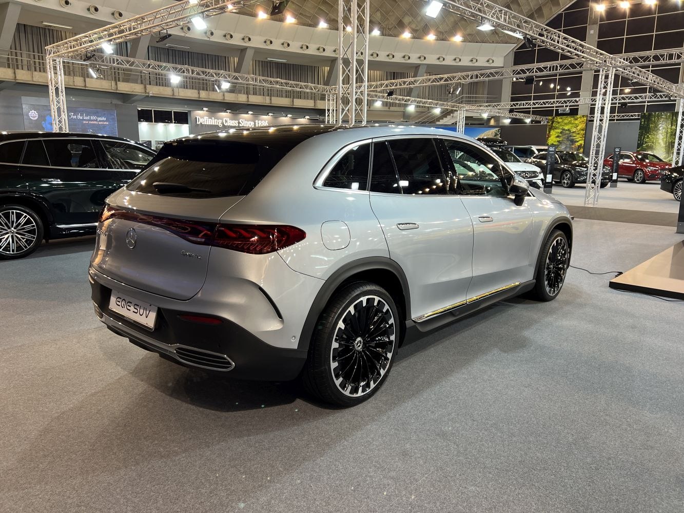Rear and side view of electric SUV with LED tail lights and aerodynamic design
