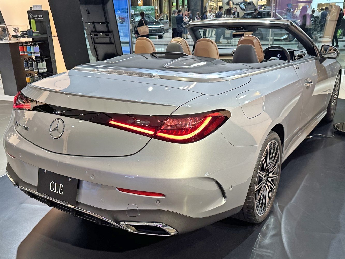 Convertible rear view with illuminated taillights and leather seats