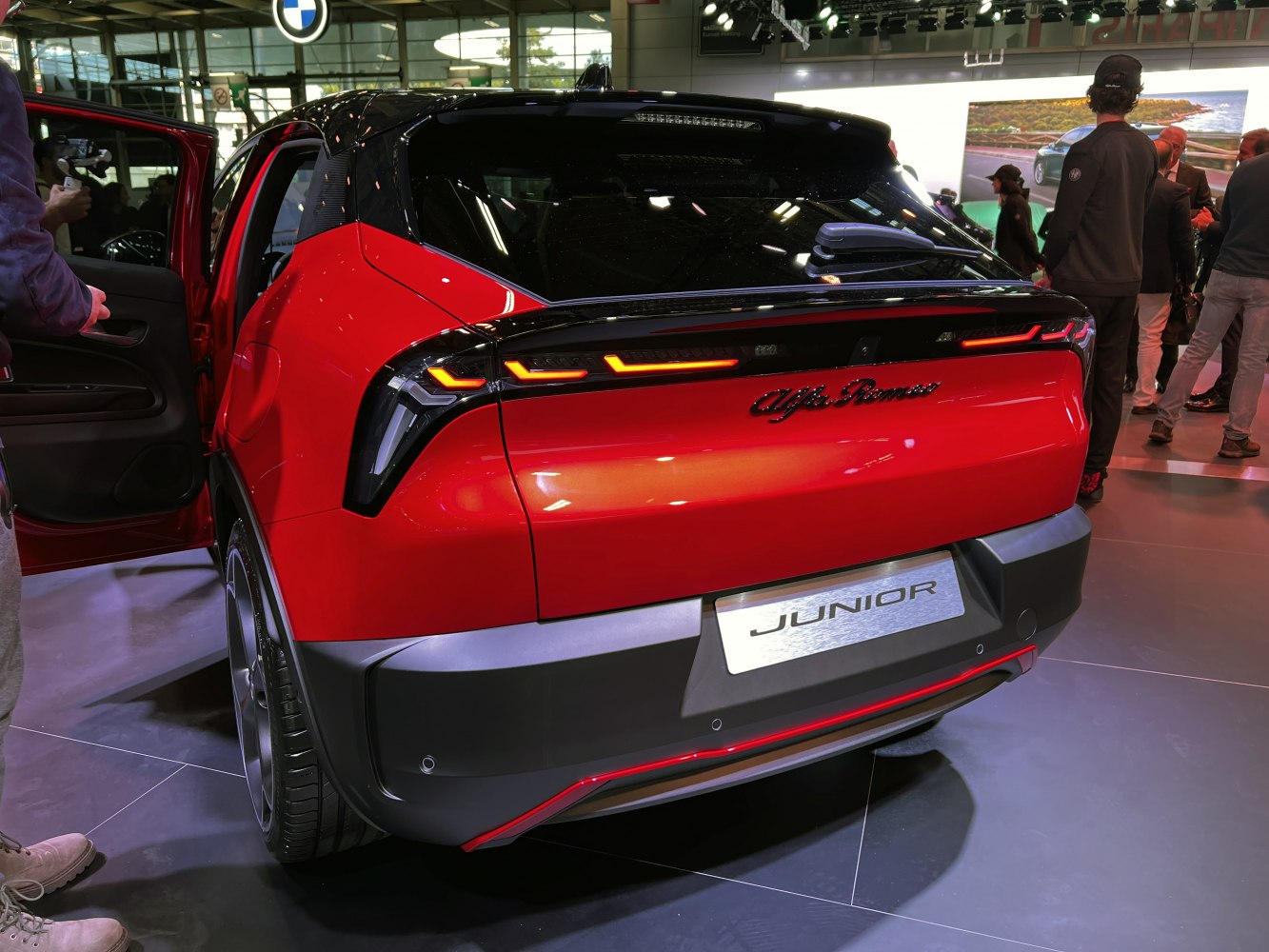 Rear view of a vehicle with LED taillights and a sporty rear design