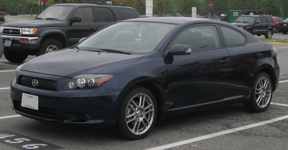 Sporty two-door coupe with alloy wheels, front and side visible