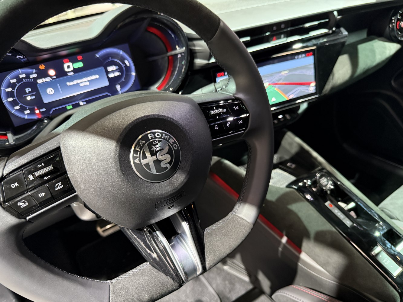 Digital dashboard and multifunction steering wheel in a modern car interior