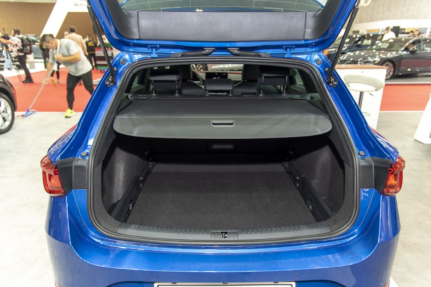 Open trunk showing spacious cargo area and rear seats with headrests