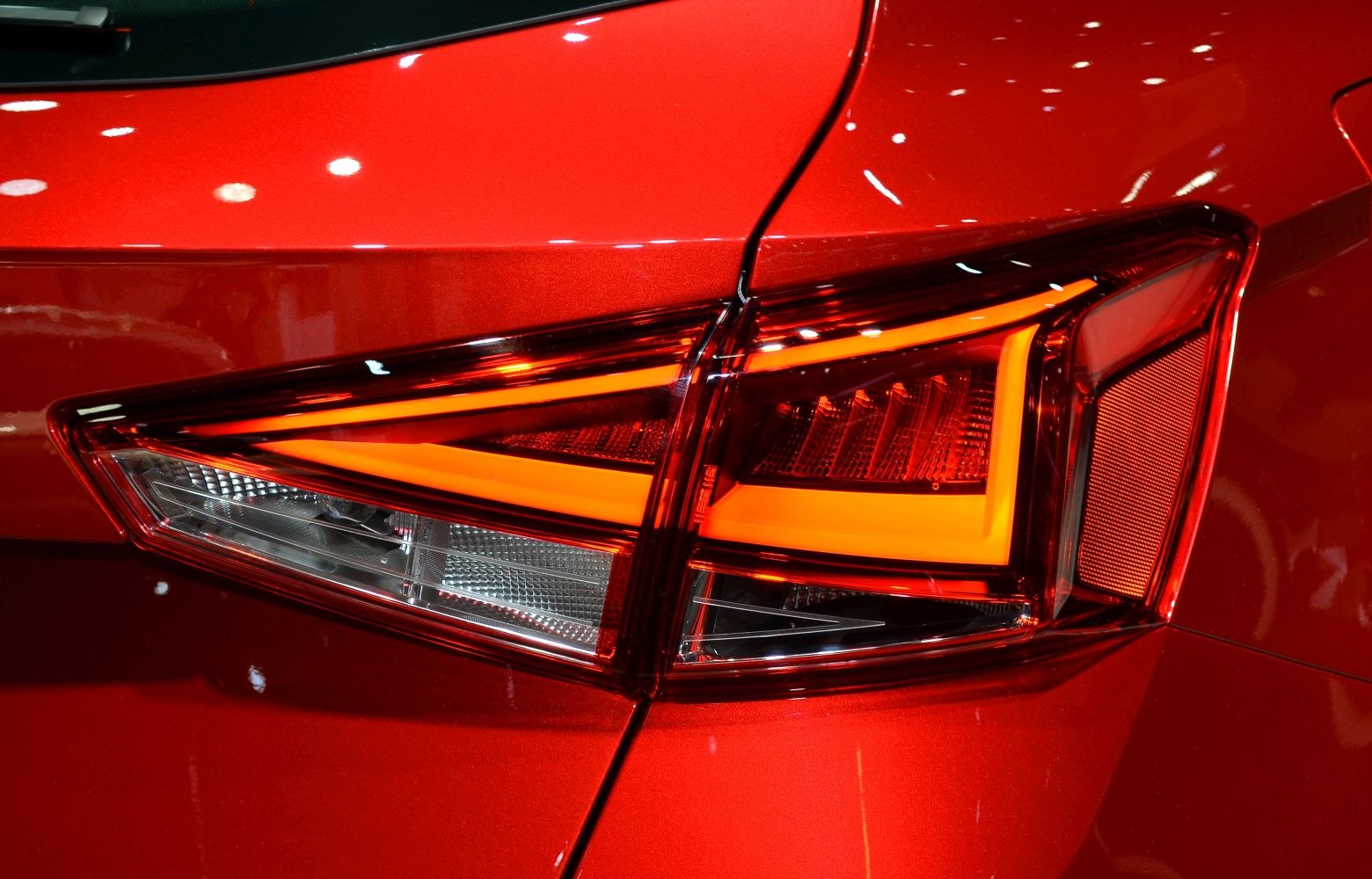 Close-up of car rear LED tail light with sharp, angular design
