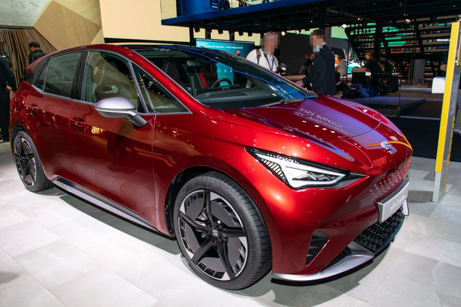 Sharp LED headlights and futuristic aerodynamic hatchback profile.