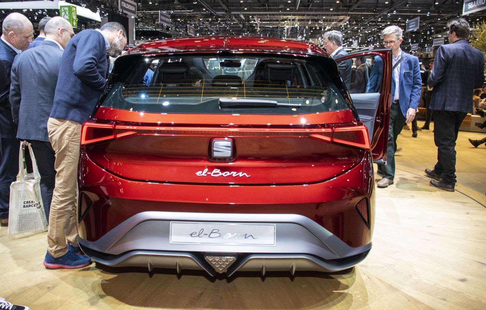 Rear view with LED taillights and sporty diffuser of electric hatchback