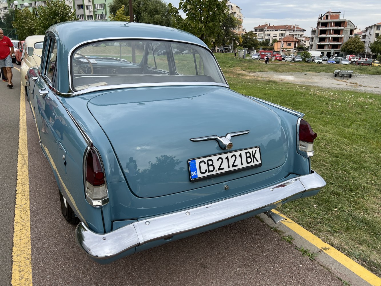 Vintage car rear with chrome bumper and classic taillights