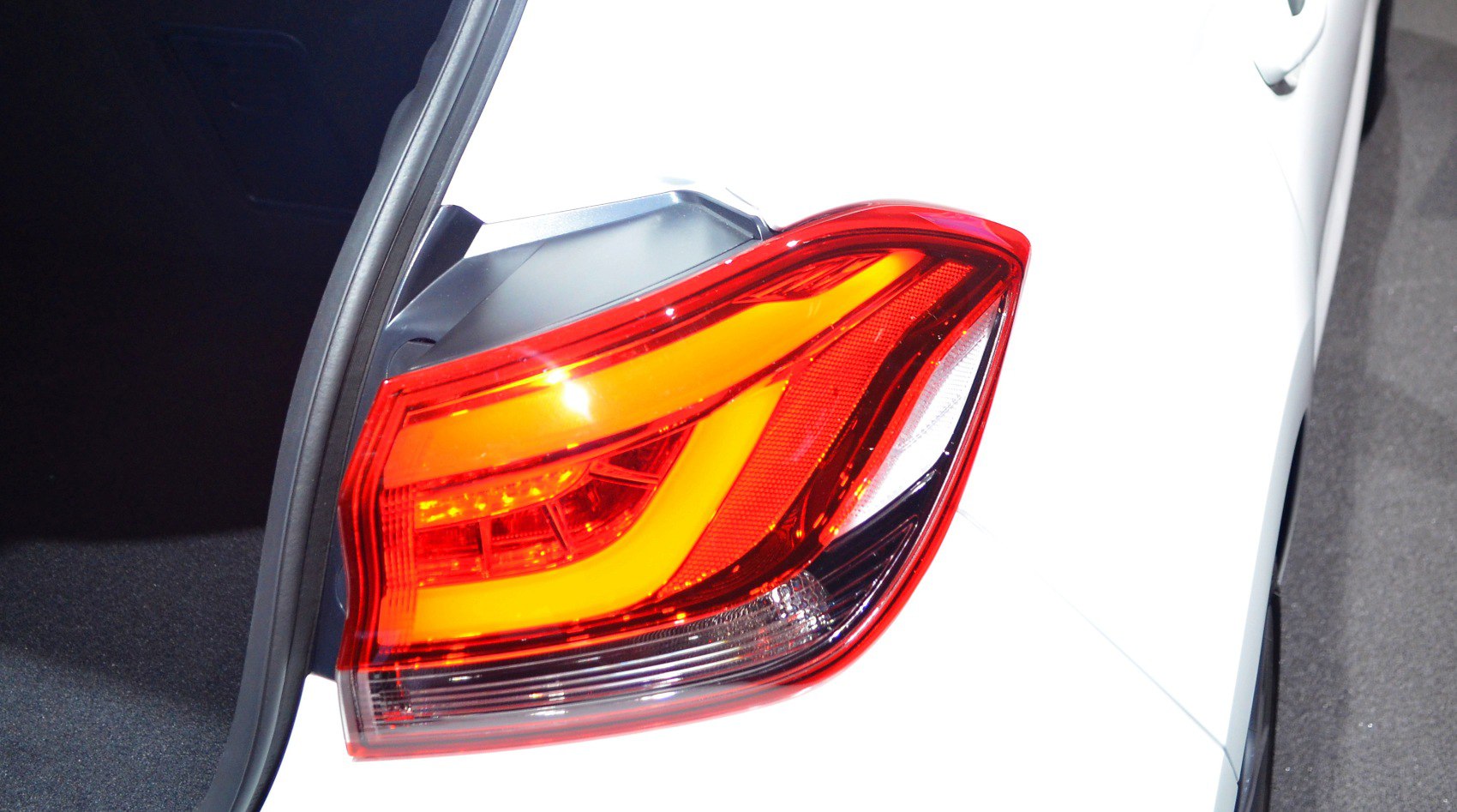Close-up of a modern rear taillight with sharp LED elements