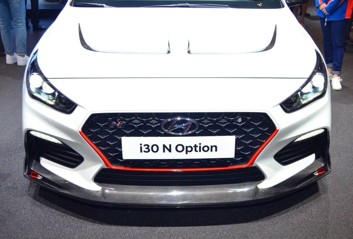 Sporty front grille and carbon fiber splitter with LED headlights