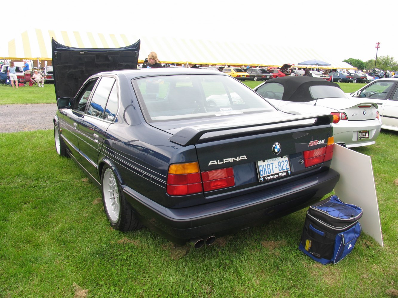 Rear view with signature spoiler and multi-spoke wheels.