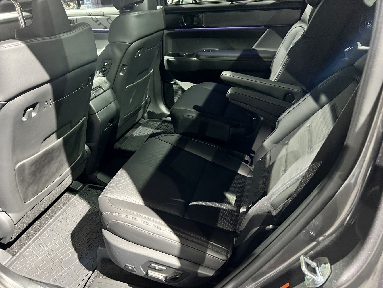 Black leather rear passenger seats with adjustable armrest
