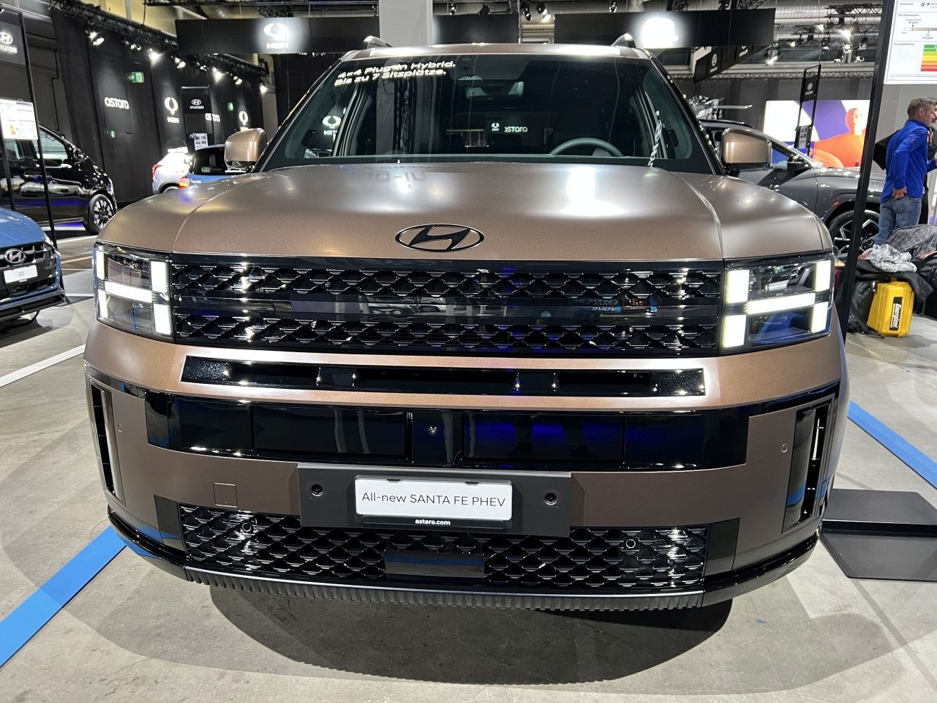 Front grille and LED headlights of modern SUV