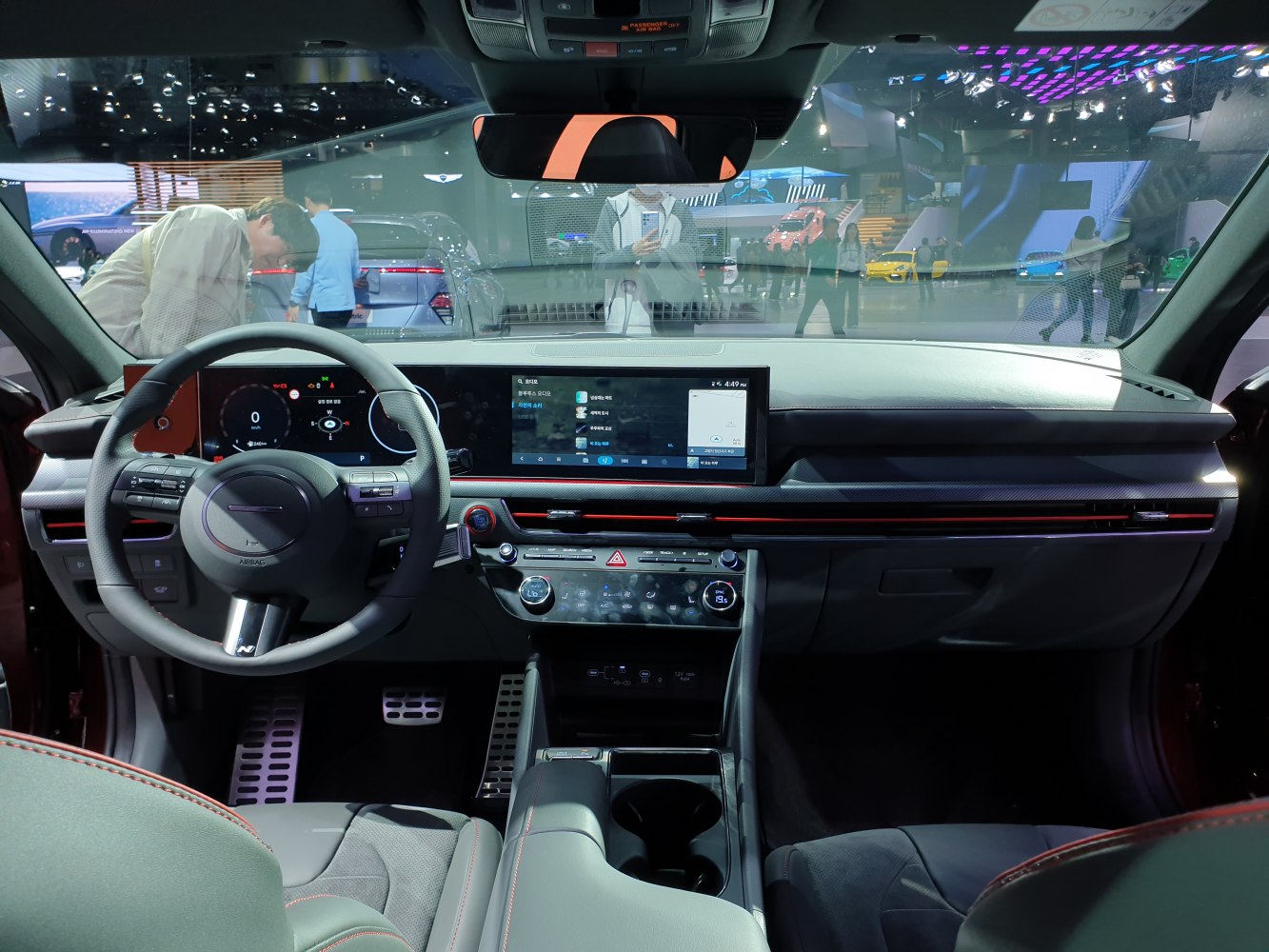 Modern car interior with dual digital instrument and infotainment displays