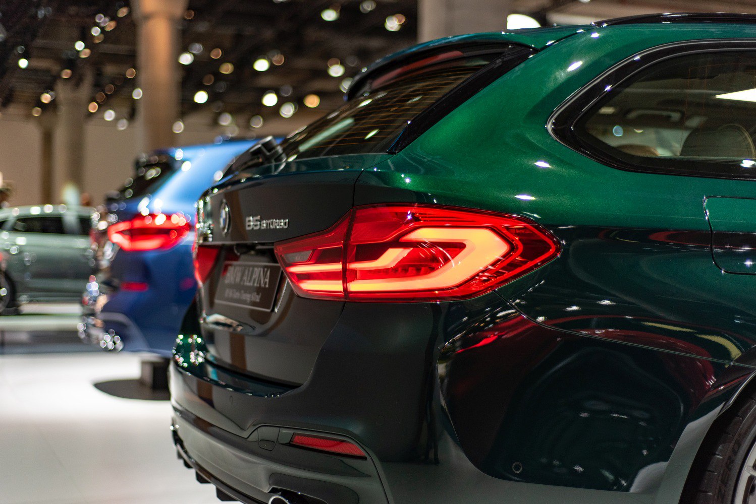 Rear tail light and tailgate detail of a station wagon