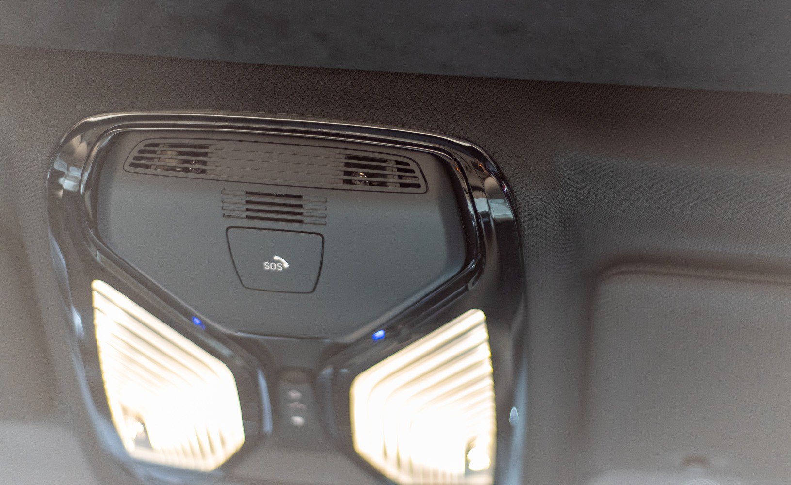 Overhead console with interior lights and SOS emergency button