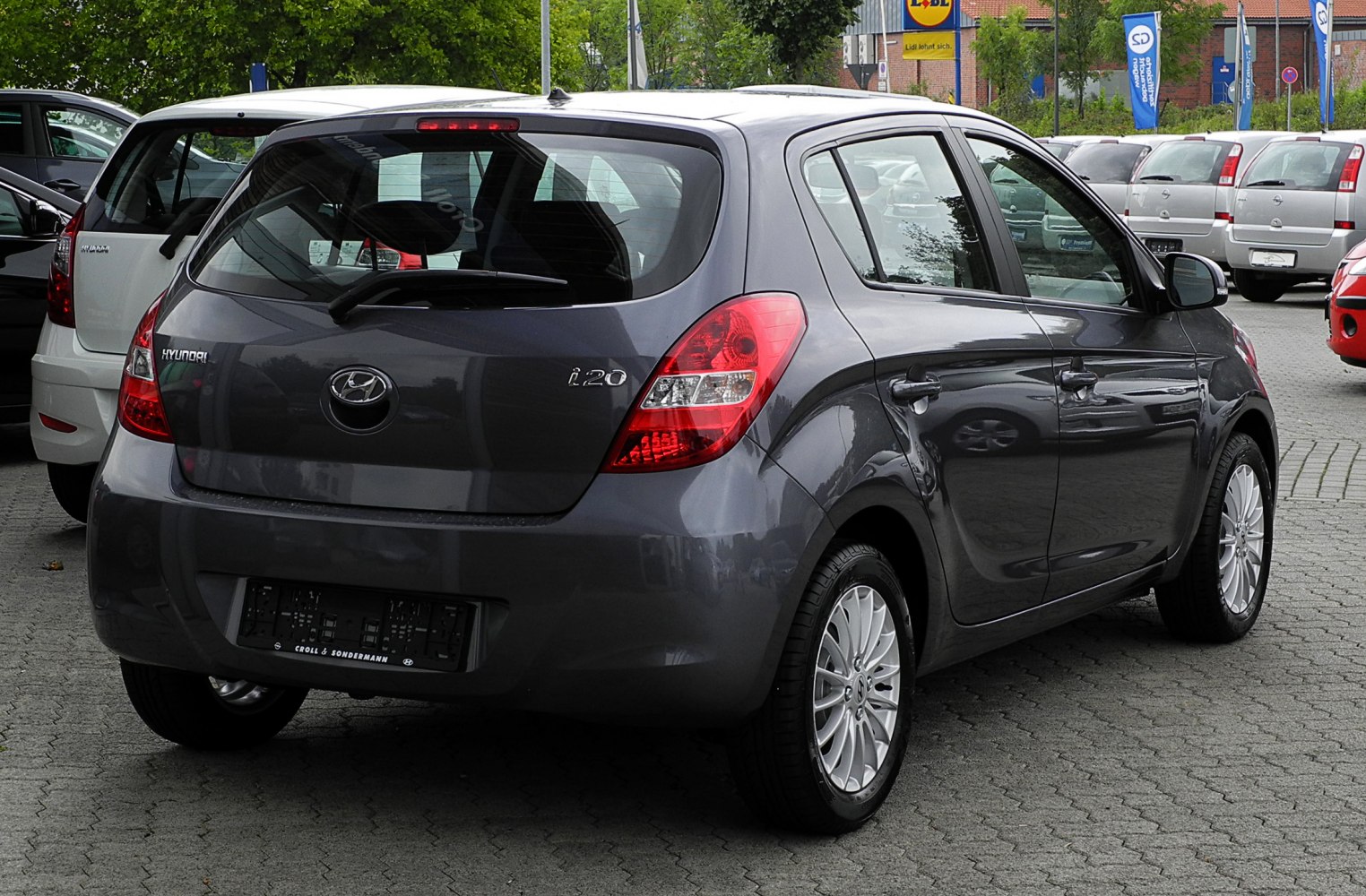 Rear view hatchback with distinctive taillights and rear design