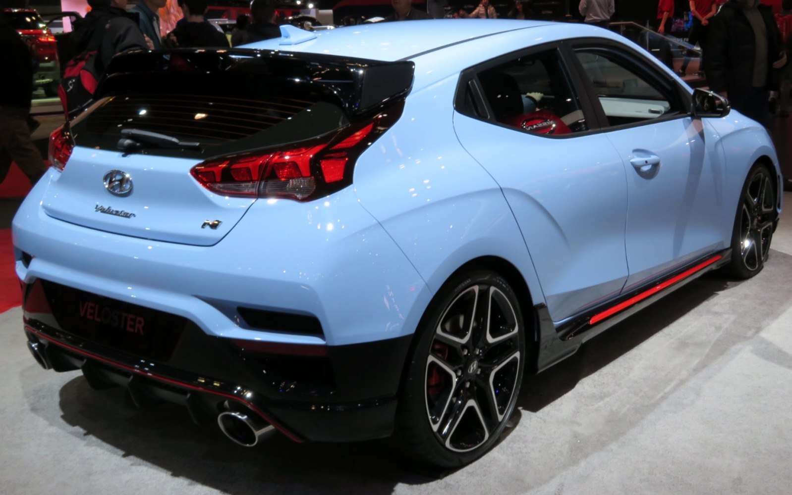 Sporty rear design with aggressive taillights and dual exhausts