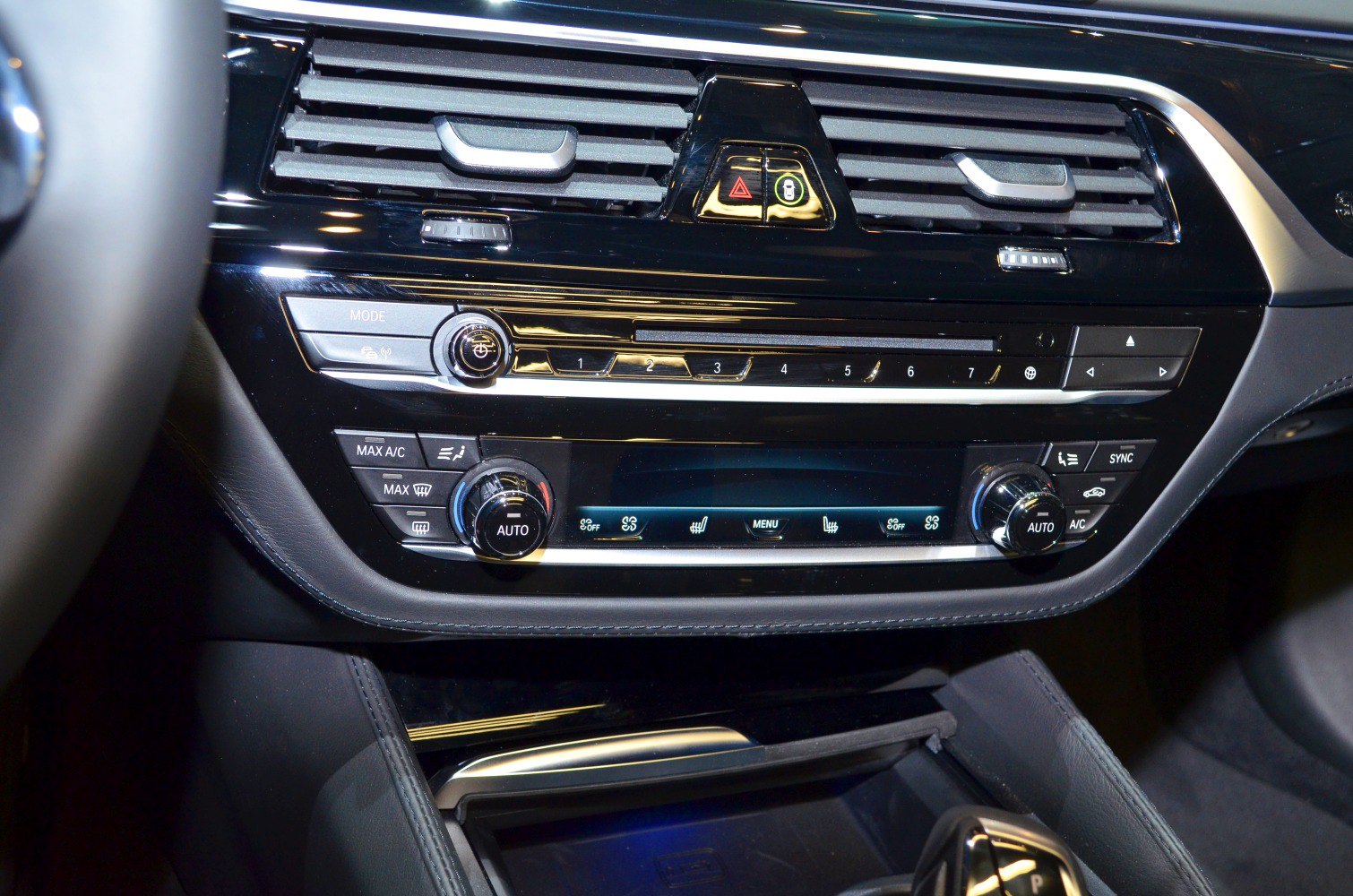 Car climate control panel with knobs and digital display