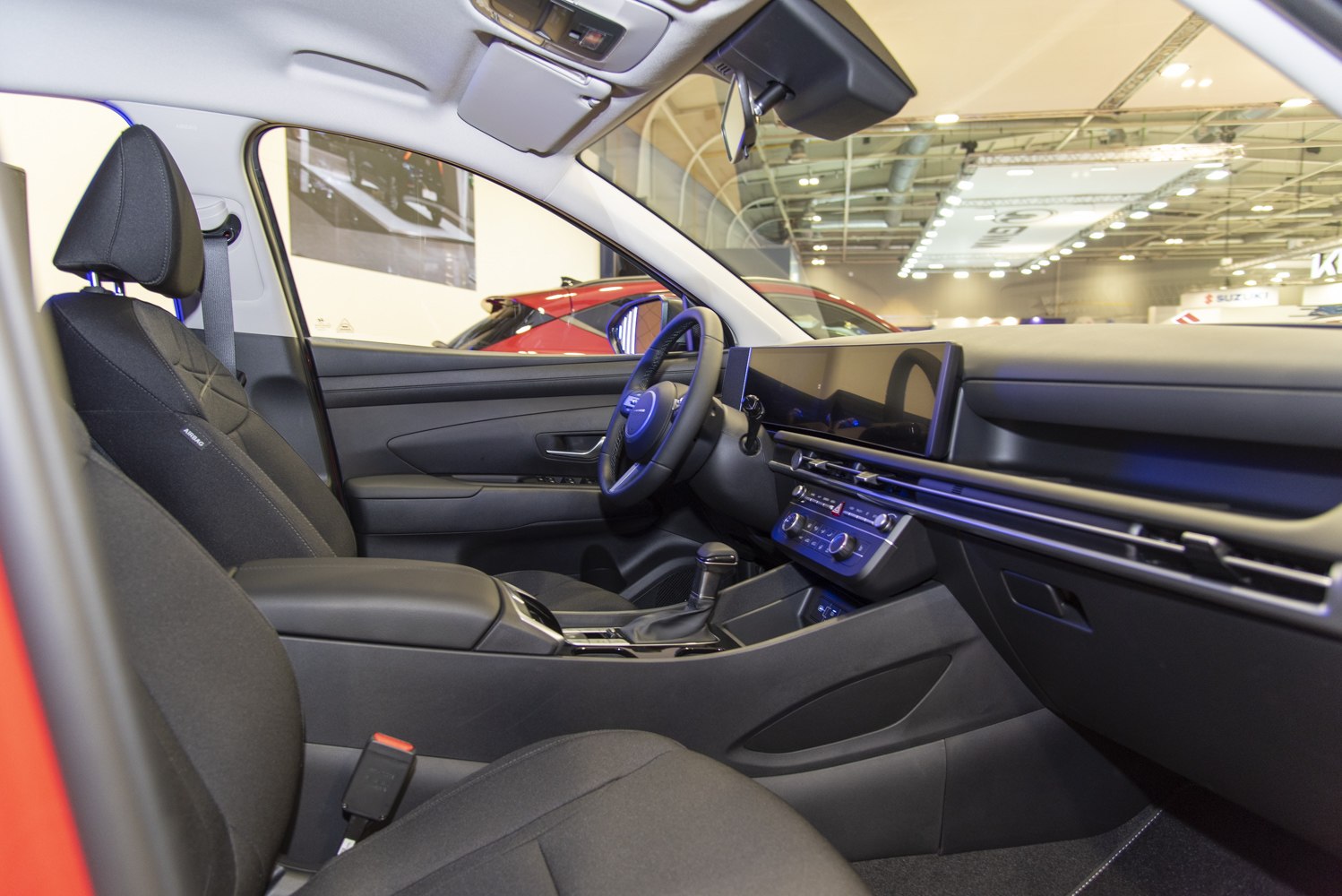 Modern car interior with digital dashboard and sleek design