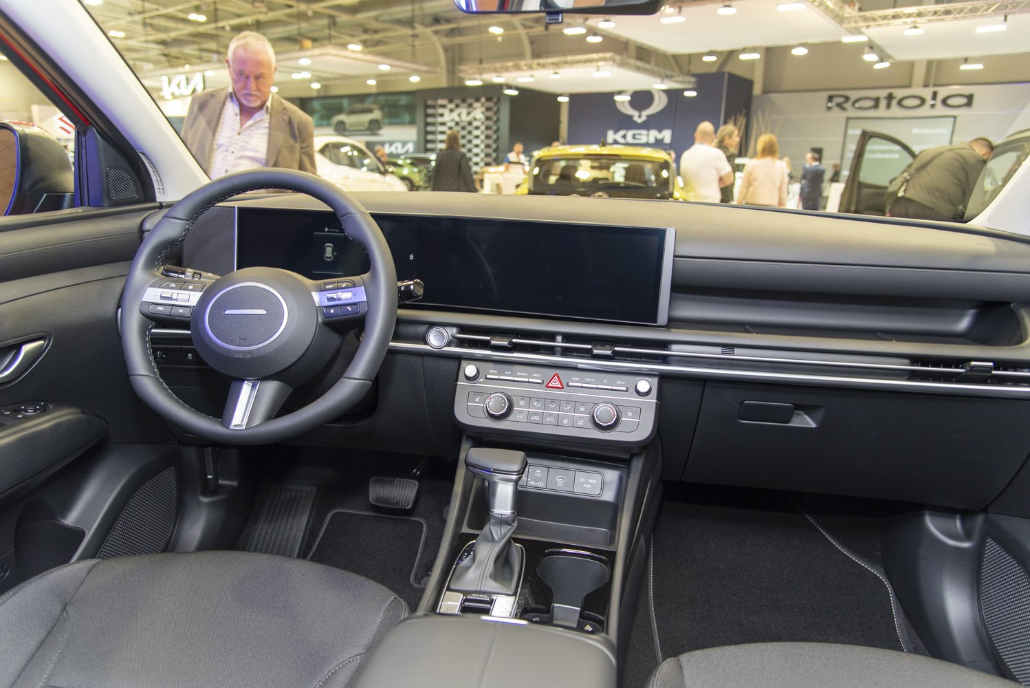 Modern dashboard with touchscreen and multifunction steering wheel